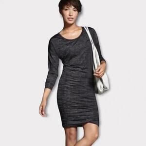 Athleta Tulip Charcoal Dress Size L New Heather Stripe Gray Stretch Ruched